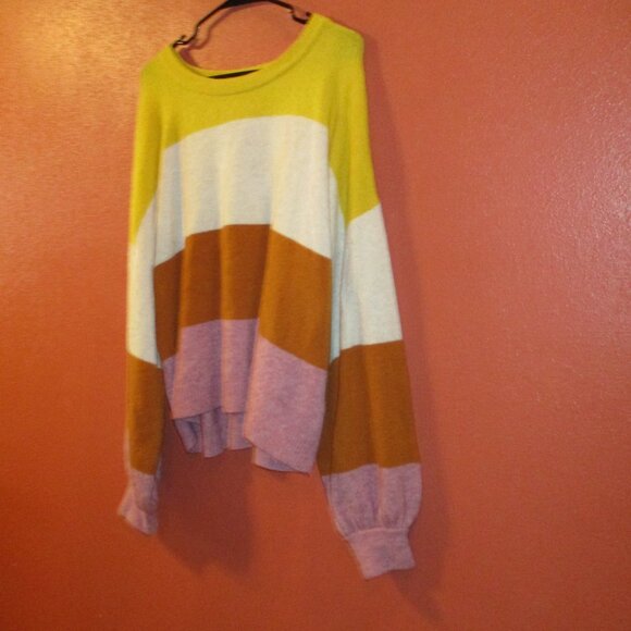 Madewell Woman X Large Yellow Purple Cream Stripe Warm Long Sleeve Sweater - Picture 3 of 7